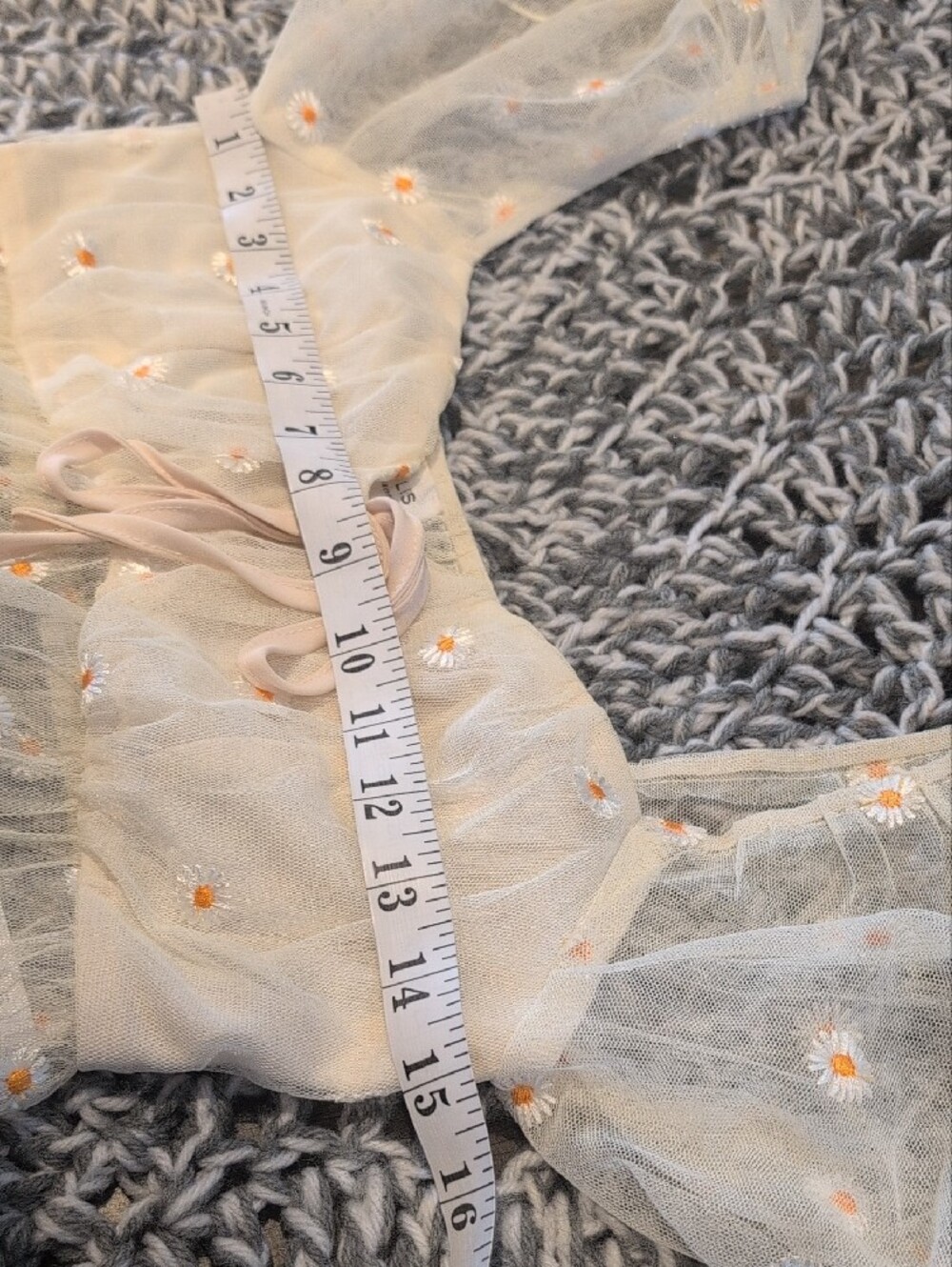 470 - Lelis Size Small Sheer Daisy Embroidered Crop Top, Cottagecore Fairycore - Picture 6 of 8